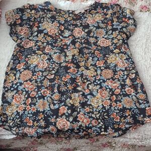 LOFT  Floral Blouse - Navy and Orange